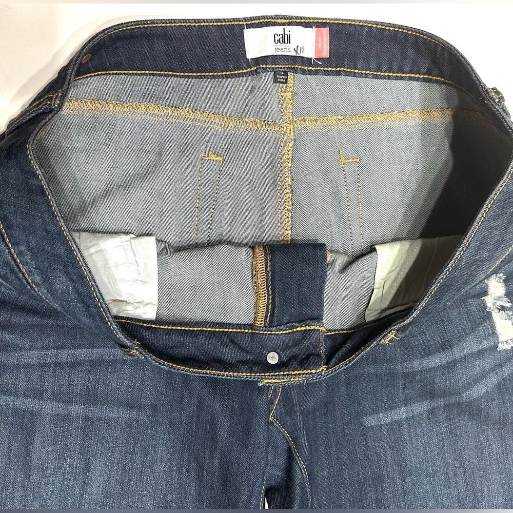 CABI Jeans Womens Size 14 Slim Boyfriend Fit Denim Distressed Dark Wash 3045 - Picture 8 of 13